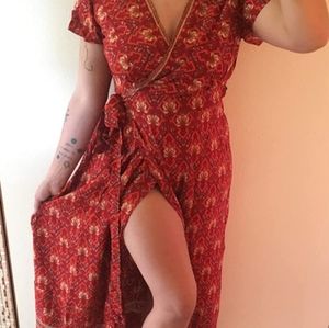 Bohemian Floral Printed Short Sleeve V-Neck Wrap Dress